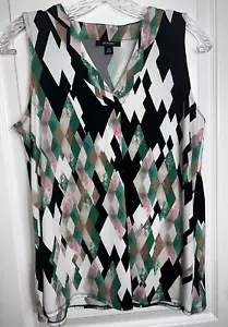 Alfani Sleeveless Top Women’s Size Petite Medium PM V neck pullover geometric - Picture 1 of 10