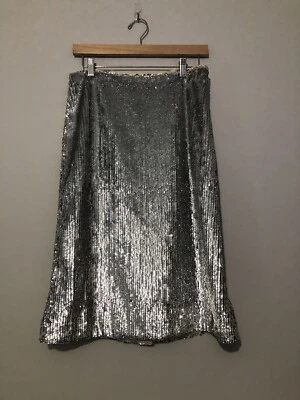 J. Falda lápiz midi de lentejuelas plateadas Crew para mujer talla 6 Foto 1 de 4