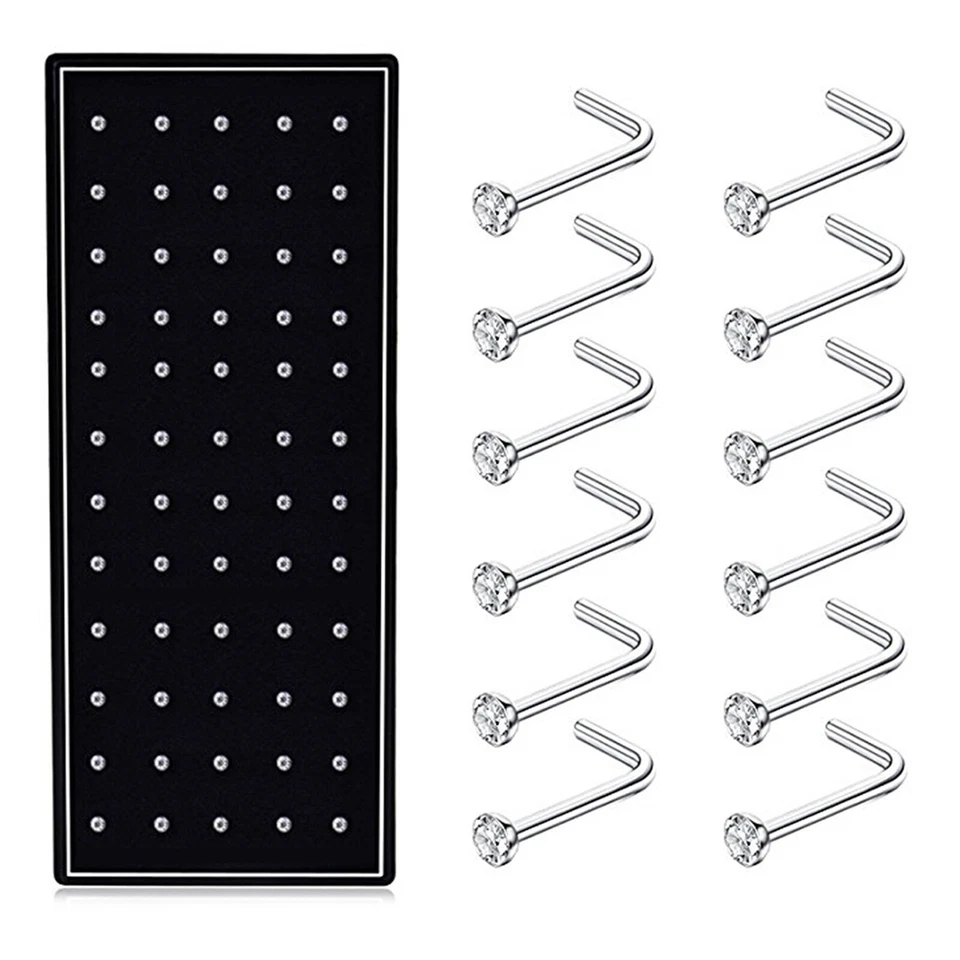 60pcs 20G Nose Rings Studs for Women Men L-Shaped Nose Piercing Jewelry 1.5mm - Image 1 of 4