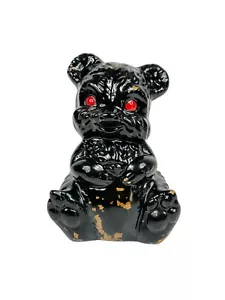 Vintage Teddy Bear Piggy Bank 1950’s Gilner Pottery G-505 Black/Gold Red Eyes - Picture 1 of 9