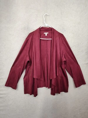 Dana Buchman Women Jacket 3X Red Poly Blend Long Sleeve Open Waterfall Blazer - Image 1 of 4