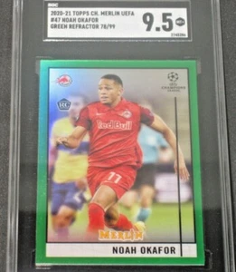 Noah Okafor 2020-21 Topps Chrome Merlin UEFA Green Refractor (78/99) SGC 9.5 MT+ - Picture 1 of 3