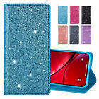 For iPhone 14 13 12 11 XR Glitter Strap Credit Card Slot Cash Holder Wallet Case
