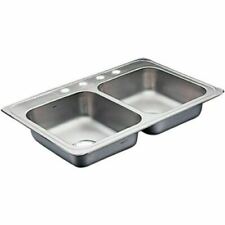 Moen Commercial 22129 Stainless Steel Double Bowl Sink Brand New!! 33" x 22" 4 H