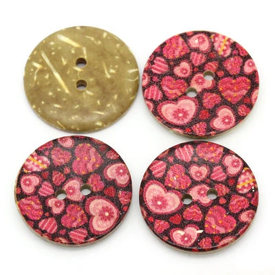 6 Painted Heart Coconut Shell Buttons 30mm, sewing, crafts, Art, Decor,  - Image 1 of 2