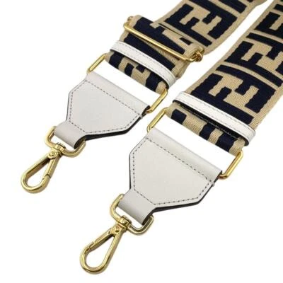 Fendi Bandolera Lona Cuero Zucca Beige Azul Marino Bolso Accesorio Longitud 133cm Foto 1 de 4