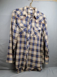 Vintage Stetson Saddle Tail Plaid Pearl Snap Button Up XL Western Cowboy Blue - Picture 1 of 13