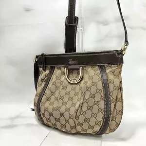 GUCCI Shoulder Bag Brown Canvas Leather Abbey Authentic - Picture 1 of 20