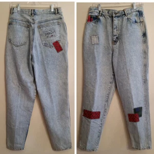 Vintage Super High Rise Jeans aprox 10-12 acid stone wash patches excellent - Picture 1 of 8