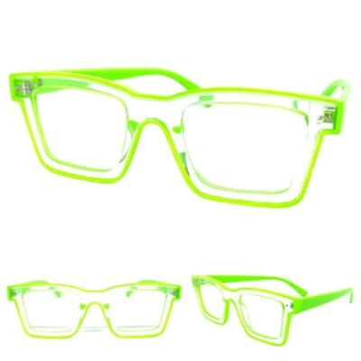 Men's Women Classic Modern Retro Clear Lens EYE GLASSES Neon Green Optical Frame - Image 1 of 4