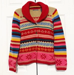 Vintage Liz Claiborne Cardigan Sweater Large Multicolor Knit Fair Isle Stripe - Picture 1 of 8