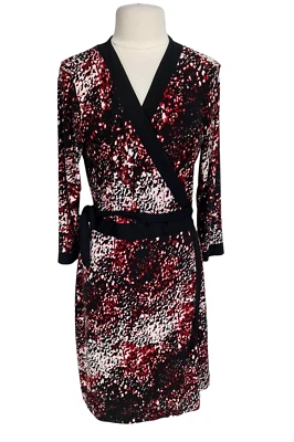 Vestido Style & Co para mujer envolvente real hasta la rodilla talla L multicolor jersey 3/4 SLV Foto 1 de 4