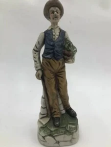 Vintage Old Man Figurine ~ Holding Cane & Produce Leaning Against Stone Wall~11” - Picture 1 of 4