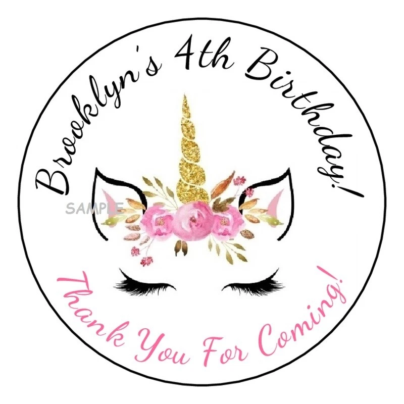 12 Pegatinas Personalizadas Unicornio Fiesta Favores Cumpleaños Etiquetas Redondas Ducha Foto 1 de 1