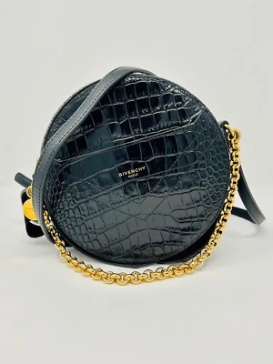 Bandolera redonda Givenchy Eden cocodrilo en relieve en piel de becerro negra nueva sin etiquetas Foto 1 de 4