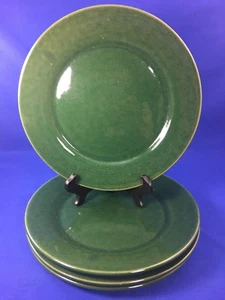 Mottled DARK GREEN Ceramic Pottery DINNER PLATES Shiny Glaze SET OF 4 - Picture 1 of 12