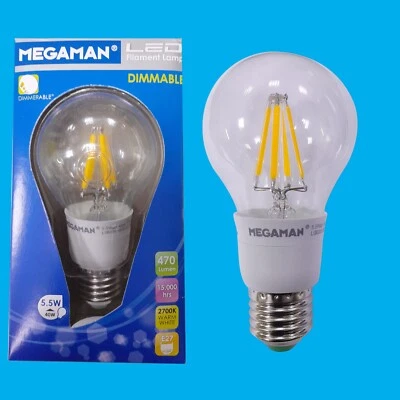 2x 5.5W (=40W) Megaman LED GLS Clear Light Bulbs, ES, E27, Edison Screw, 2700K - Image 1 of 2