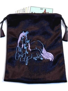 Large Black Unicorn Tarot Oracle card bag Drawstring velvet Beautiful Psychic  - Picture 1 of 1
