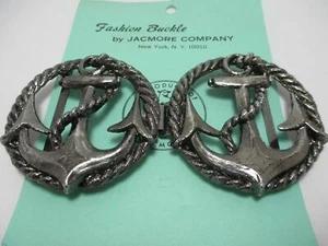 Nautical Metal Blackened Chrome Ship Anchor & Rope Buckle-Vintage The Jacmore Co - Picture 1 of 7