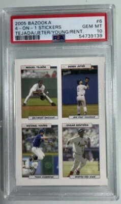 2005 Topps Bazooka 4 on 1 Stickers #6 Tejada Jeter Young Renteria PSA 10 Gem MT - Image 1 of 2