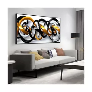 Framed Canvas Wall Art for Living Room Large Black and White Geometric Abstra... - Picture 1 of 8
