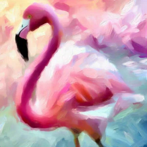 Rosa Flamingo Profil Ölgemälde II Kunstdruck - 12 x 18 cm - Bild 1 von 1