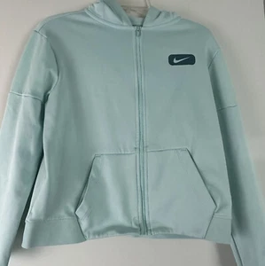 Nike Hoodie Kids Big Girls XL Therma Color Block Full Zip Teal Mint Sweatshirt - Picture 1 of 9