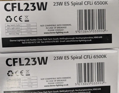 2X ETERNA 23W 240V ES spiral 6500K CFL Daylight t Lamp CFL23W X2