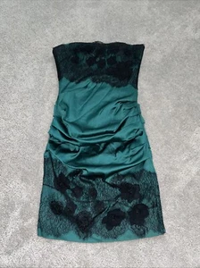 Lace Ruched Green Dress Bcbg 9d84 Size 10 - Picture 1 of 3