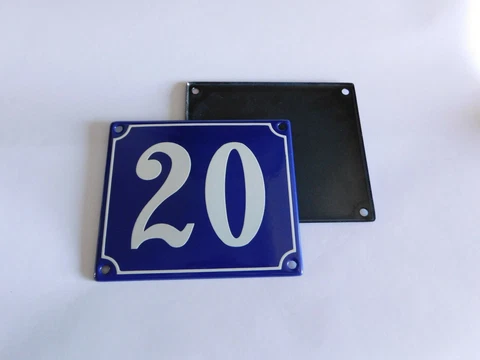 Old French Blue Enamel Porcelain Metal House Door Number Street Sign / Plate #20 Cover