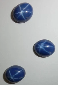 Blue Star Sapphire Oval 12x10 mm Cabochon 6 Rayed Opaque Lab-created 3 pcs Lot - Picture 1 of 10
