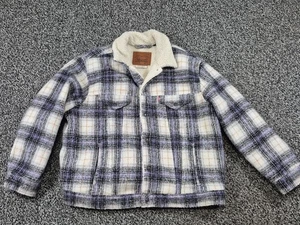 Levi’s Men’s Plaid Purple Sherpa Lined Trucker Jacket Size XL - Picture 1 of 7