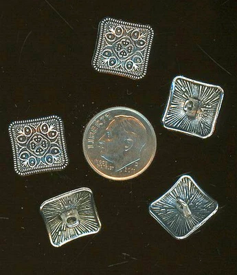 5 Metal Buttons Shank Square Scrolled Silver Color Mini 1/2" W B6-C2 - Image 1 of 3