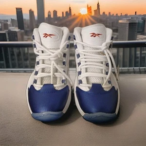 Reebok Question Mid Blue Toe Iverson Mens - White, Size 8 GX0227 New - Picture 1 of 17