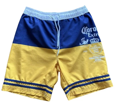 Corona Extra Swim Trunks Sz S Blue Yellow Lined Beer Cerveza Men’s Beach Shorts - Image 1 of 4