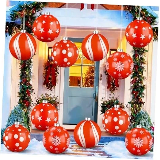 3-Piece Inflatable Christmas Ball Decorations - 11 Inch Outdoor Holiday Yard Ornaments With Pump