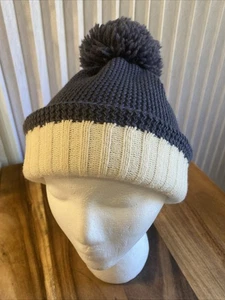 VTG Smiley Beanie Sparks NV Wool Hat Pom Navy Blue White Stripe Ski Skate USA - Picture 1 of 7