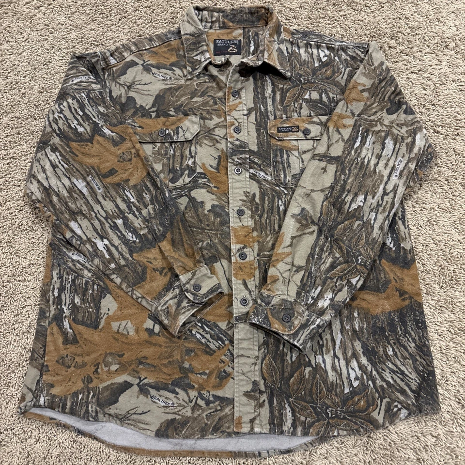 Camisa De Colección Marca Rattlers Para Hombre Grande Camuflada Polar Abotonada Caza EE. UU. 90s Foto 1 de 4