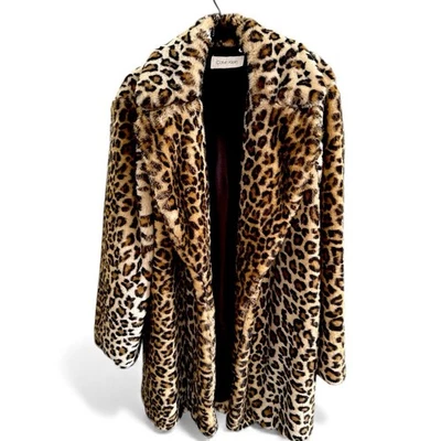 Calvin Klein Leopard Faux Fur Coat Womens Glamorous Animal Print Jacket Size XXL - Image 1 of 4