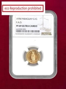 Paraguay 1 Guarani Gold Coin 1978 F.A.O NGC PF69 ULTRA CAMEO - Picture 1 of 2