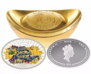 2013 Niue Lunar Year of the Snake Lucky Oval Colorized 1oz Proof Silver Coin  - Picture 1 of 6