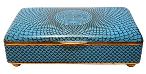 Ancienne petite boite art déco "échelle à poisson" turquoise cloisonnée - Photo 1/8