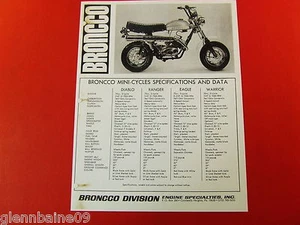 ¡WOW! HOJA DE DATOS Y ESPECIFICACIONES DE MINIBIKE BRONCCO de colección - Imagen 1 de 1