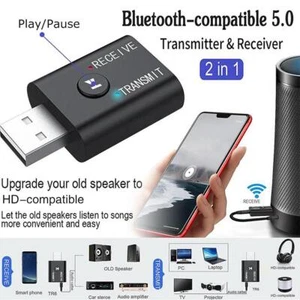 Bluetooth 5.0 2in1 Transmitter Receiver Car Wireless Audio Adapter USB 3.5mm - Afbeelding 1 van 13