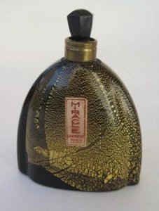 Botella de perfume antigua dorada flotante de vidrio negro Miracle by Lentheric años 20 - Imagen 1 de 12