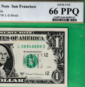 $1  Federal Reserve note LUCKY 8's  08848888  Serial Numbers PCGS 66 - Picture 1 of 3