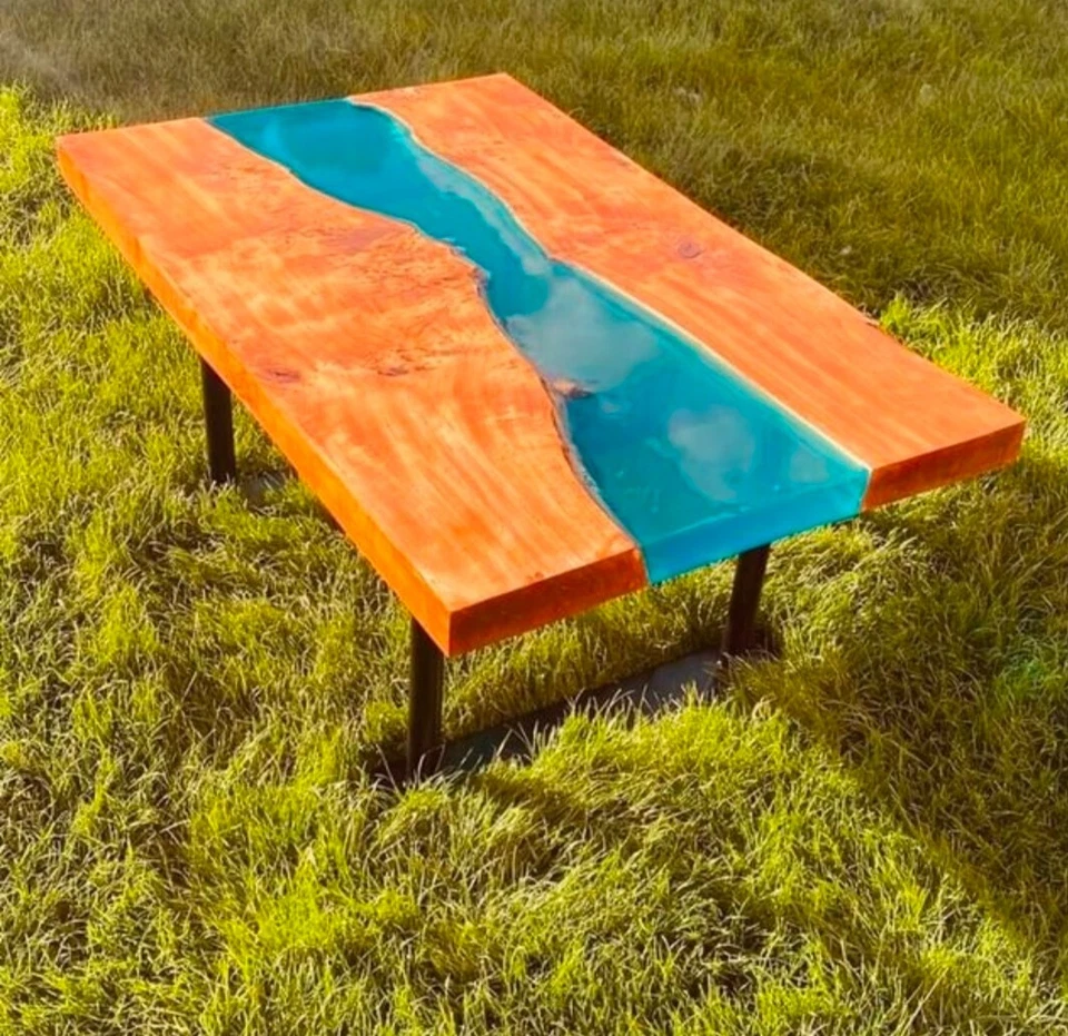 Wooden Epoxy Table, Blue Epoxy River Table, Blue resin table - Image 1 of 2