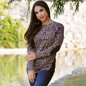 Pink Leopard Long Sleeve Top with Elbow Patches - Picture 1 of 4
