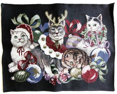 Tapiz para gatos de vacaciones colgante de pared Navidad fondo negro de colección 17,5 x 13,5" Foto 1 de 4