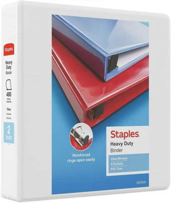 Staples Heavy-Duty 2 英寸 3 环视图粘合剂白色 (24688-Us/19899) 82671 — 第 1/4 张图片